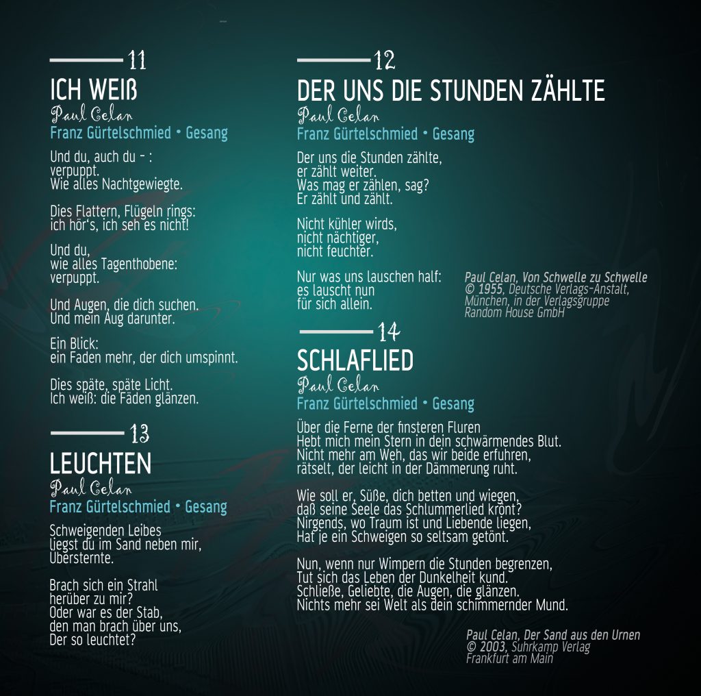 11 ich weiß_ 12 der ims doe stunden zählt_ 13 leuchten _ 14 Schlaflied